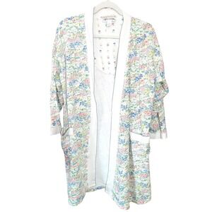 Carole Hochman Floral Cotton Robe Cardigan NO BELT Cottagecore Small Vintage 90s